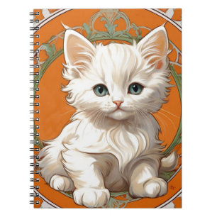 Alphonse Mucha Art Nouveau White Kitten Notebook