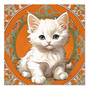 Alphonse Mucha Art Nouveau White Kitten Photo Print