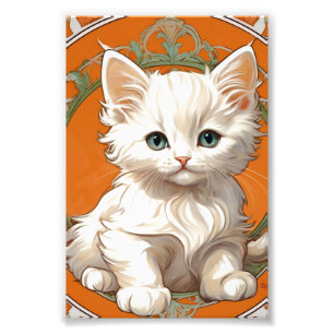 Alphonse Mucha Art Nouveau White Kitten Photo Print