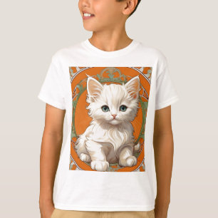 Alphonse Mucha Art Nouveau White Kitten T-Shirt
