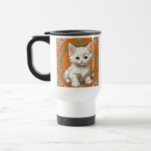 Alphonse Mucha Art Nouveau White Kitten Travel Mug