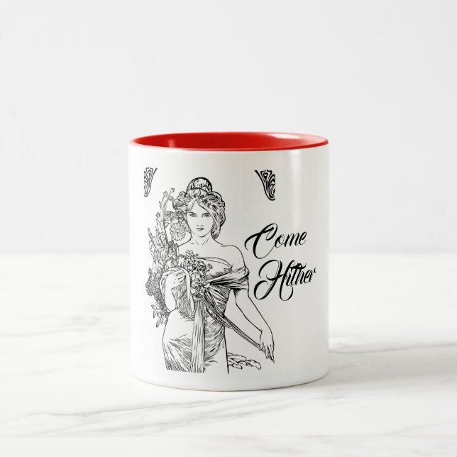 Alphonse mucha art nouveau woman flowers Two-Tone coffee mug (Center)