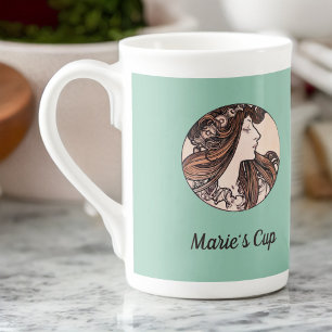 Alphonse Mucha Art Nouveau Woman With Flowers Bone China Mug
