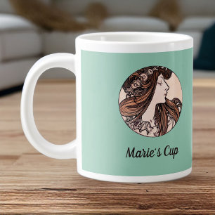 Alphonse Mucha Art Nouveau Woman With Flowers Large Coffee Mug