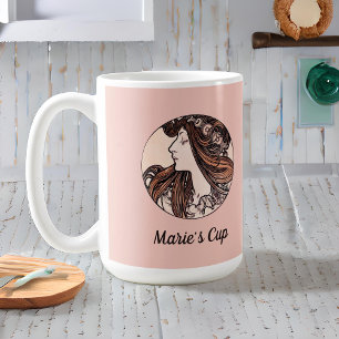 Alphonse Mucha Art Nouveau Woman With Flowers Pink Coffee Mug