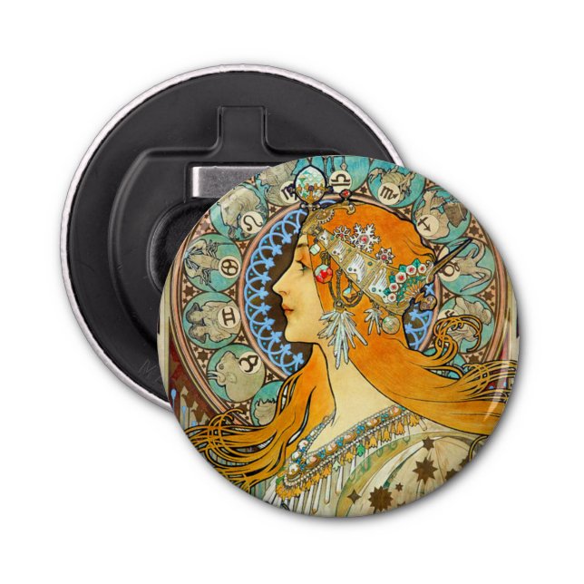Alphonse Mucha Art Nouveau Zodiac Bottle Opener (Front)