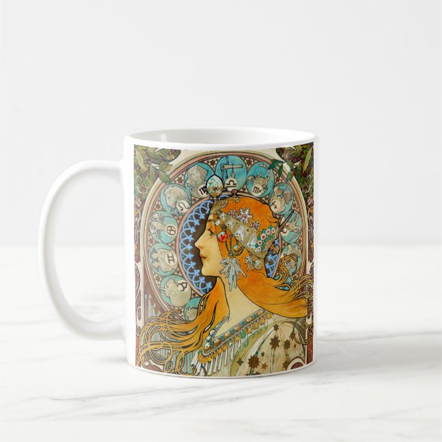 Alphonse Mucha Art Nouveau Zodiac Coffee Mug (Left)