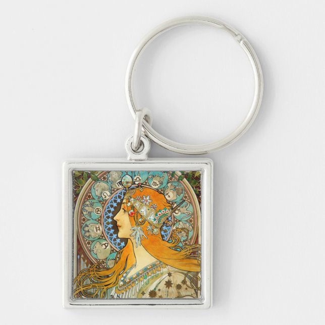 Alphonse Mucha Art Nouveau Zodiac Key Ring (Front)