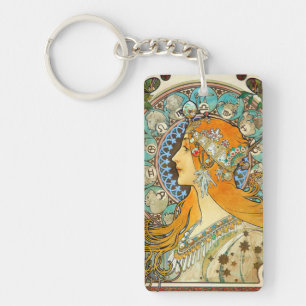 Alphonse Mucha Art Nouveau Zodiac Key Ring