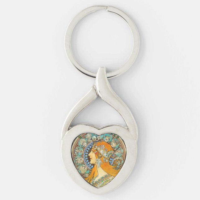Alphonse Mucha Art Nouveau Zodiac Key Ring (Front)