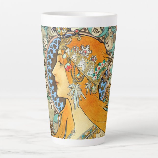 Alphonse Mucha Art Nouveau Zodiac Latte Mug (Front)