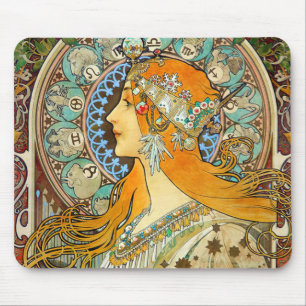 Alphonse Mucha Art Nouveau Zodiac Mouse Mat