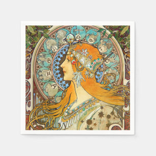 Alphonse Mucha Art Nouveau Zodiac Napkin