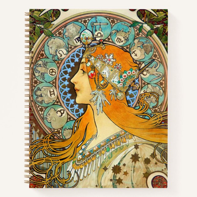 Alphonse Mucha Art Nouveau Zodiac Notebook (Front)