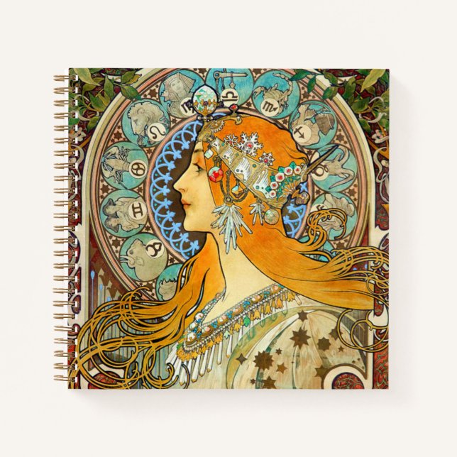 Alphonse Mucha Art Nouveau Zodiac Notebook (Front)