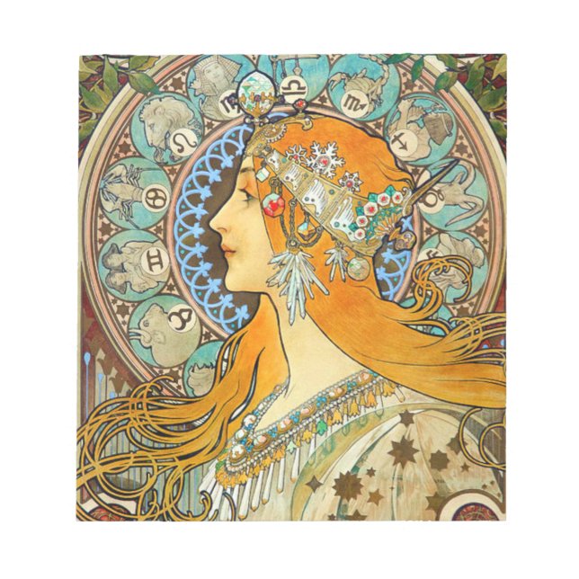 Alphonse Mucha Art Nouveau Zodiac Notepad (Front)