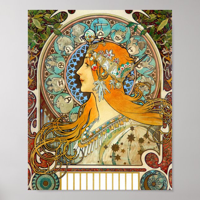 Alphonse Mucha Art Nouveau Zodiac Poster (Front)