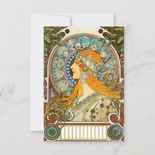 Alphonse Mucha Art Nouveau Zodiac RSVP Card