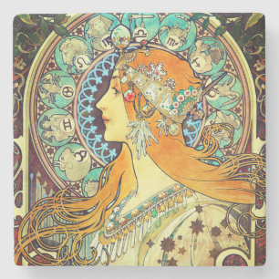 Alphonse Mucha Art Nouveau Zodiac Stone Coaster