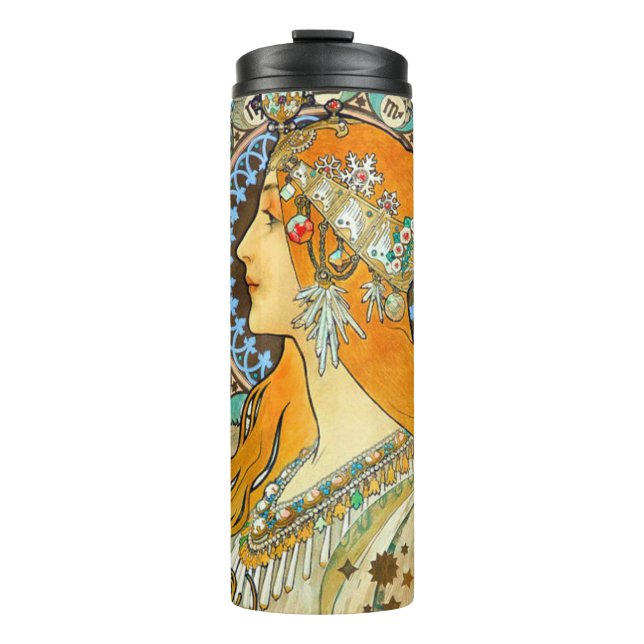Alphonse Mucha Art Nouveau Zodiac Thermal Tumbler (Front)