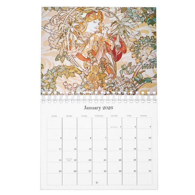 Alphonse Mucha Artwork Calendar (Jan 2026)