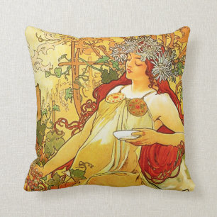 Alphonse Mucha Autumn Pillow