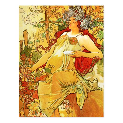 Image of Alphonse Mucha Autumn Postcard