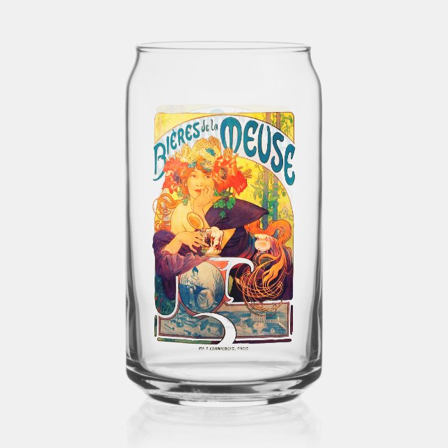 Alphonse Mucha beer glass beer can glass Bieres (Front)