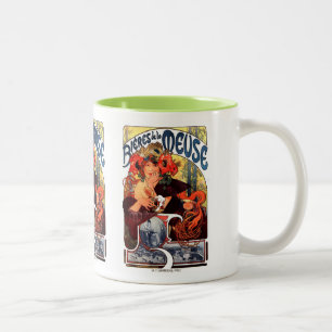 Alphonse Mucha , Bières de la Meuse , 1897 Two-Tone Coffee Mug