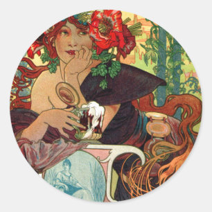 Alphonse Mucha Bieres De La Meuse Classic Round Sticker