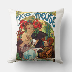 Alphonse Mucha Bieres De La Meuse Cushion