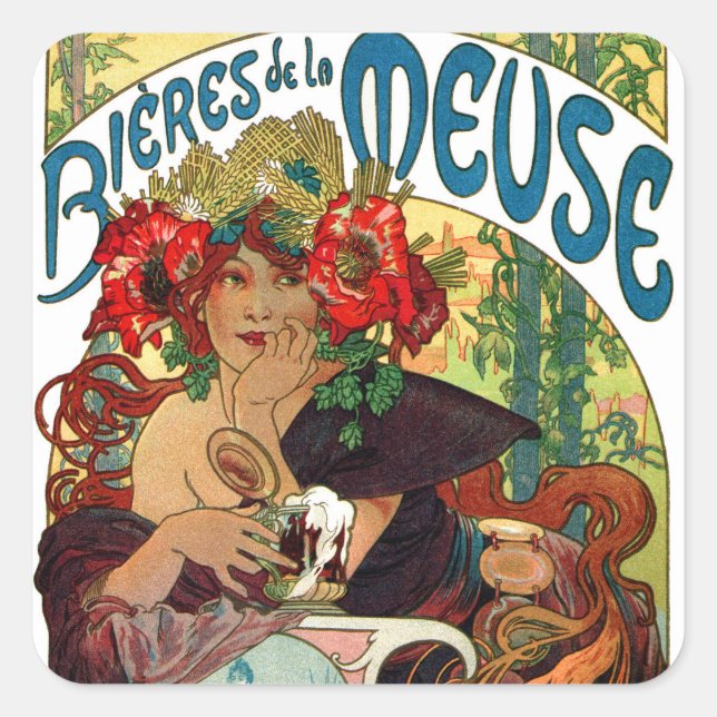 Alphonse Mucha Bieres De La Meuse Square Sticker (Front)