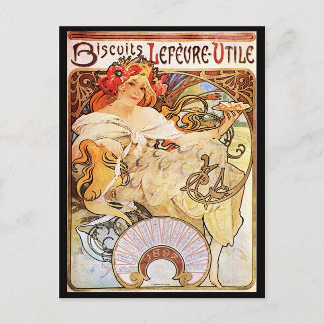 Alphonse Mucha Biscuits Lefevre-Utile Postcard (Front)