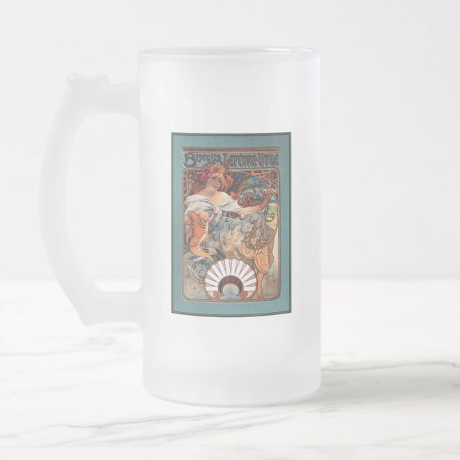 Alphonse Mucha Biscuits Lefevre-Utile Speckled Frm Frosted Glass Beer Mug (Left)