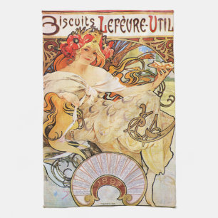 Alphonse Mucha Biscuits Lefevre-Utile Tea Towel
