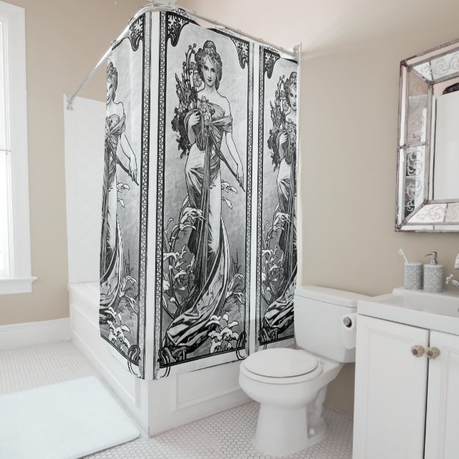 Alphonse Mucha Broken Blossoms Shower Curtain (In Situ)