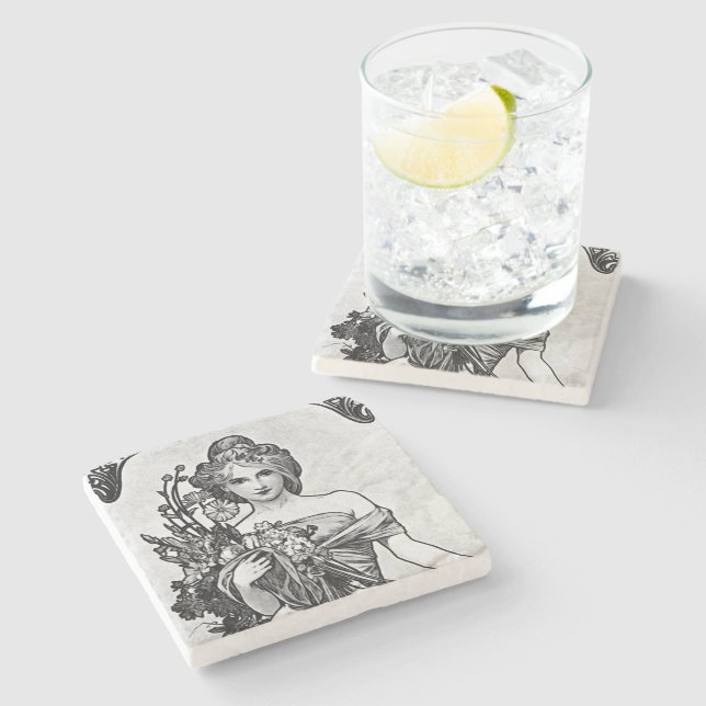 Alphonse Mucha Broken Blossoms Stone Coaster (Side)
