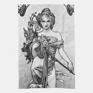 Alphonse Mucha Broken Blossoms Tea Towel