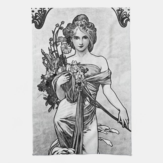 Alphonse Mucha Broken Blossoms Tea Towel (Vertical)