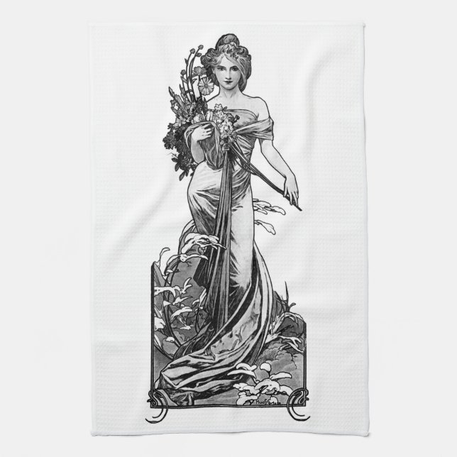 Alphonse Mucha Broken Blossoms Tea Towel (Vertical)