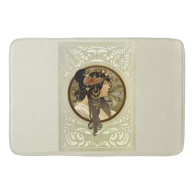 Alphonse Mucha - Byzantine Heads Brunette Bath Mat (Front)