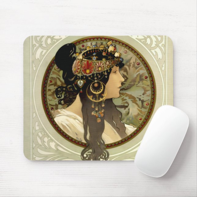 Alphonse Mucha - Byzantine Heads Brunette Mouse Mat (With Mouse)