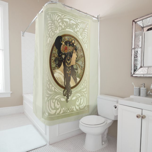 Alphonse Mucha - Byzantine Heads Brunette Shower Curtain (In Situ)