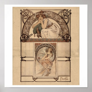Alphonse Mucha - Calendar of cherry blossom RARE Poster