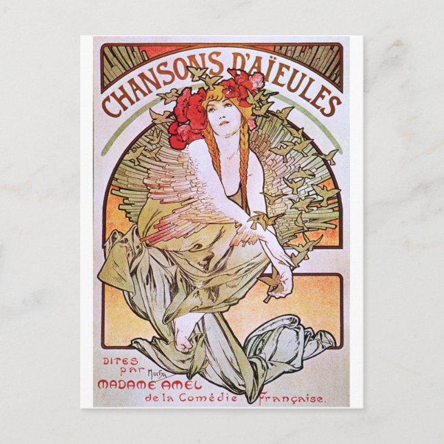 Alphonse Mucha. Chansons D 'Aieules, c.1898 Postcard (Front)