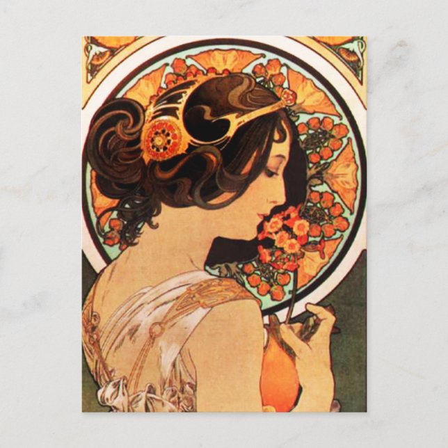 Alphonse Mucha Cow Slip Postcard (Front)