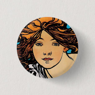 Alphonse Mucha - Cycles Perfecta Retro Art Nouveau 3 Cm Round Badge