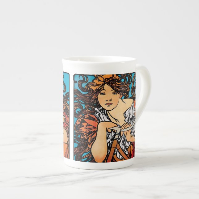 Alphonse Mucha - Cycles Perfecta Retro Art Nouveau Bone China Mug (Front Right)