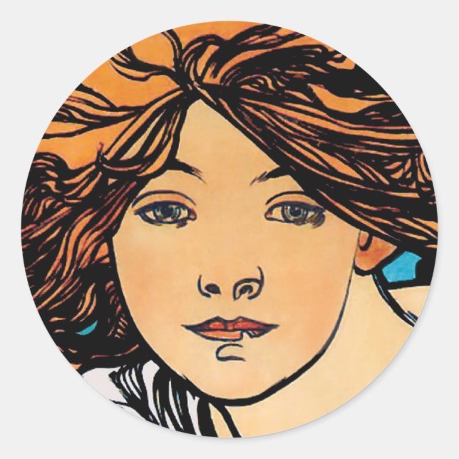 Alphonse Mucha - Cycles Perfecta Retro Art Nouveau Classic Round Sticker (Front)