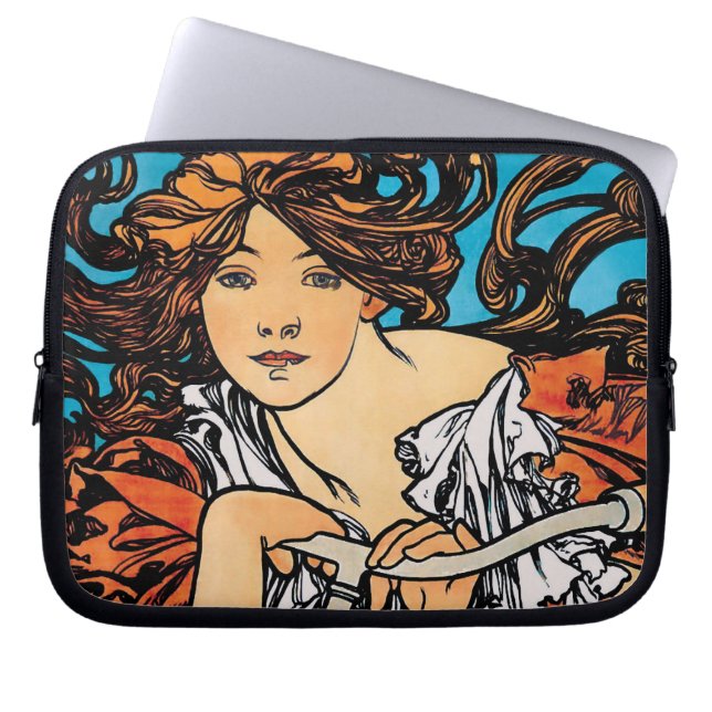 Alphonse Mucha - Cycles Perfecta Retro Art Nouveau Laptop Sleeve (Front)